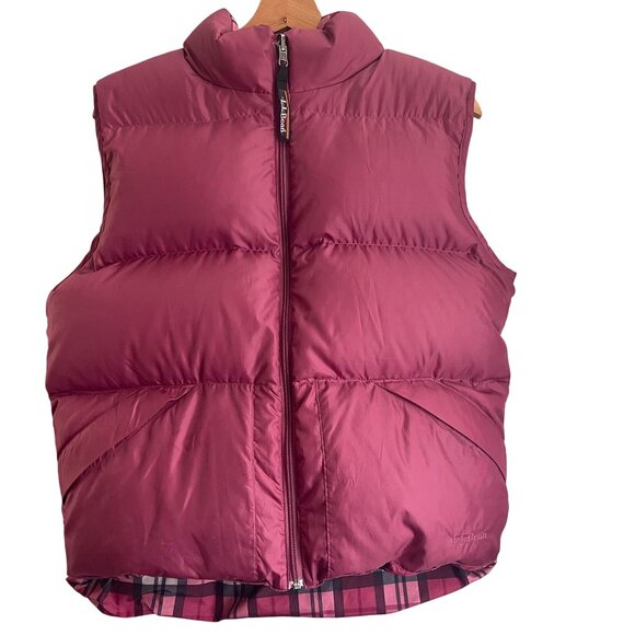 Vintage Y2K LL Bean Vest Size M Reversible Down Puffer Plaid Outdoor Preppy Cozy - Picture 2 of 12